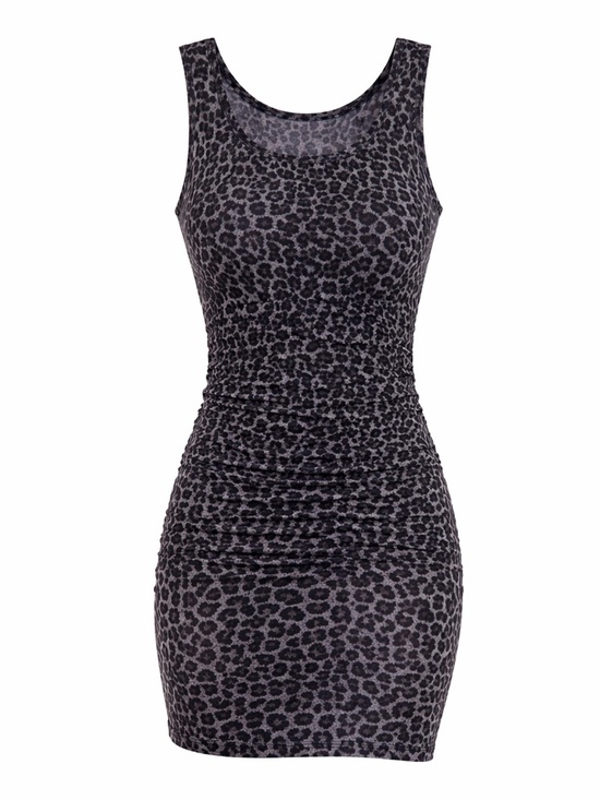 MICHAEL KORS Leopard Print Bodycon Mini Dress Ruched Stretch Sexy Night Out XS - Picture 3 of 15